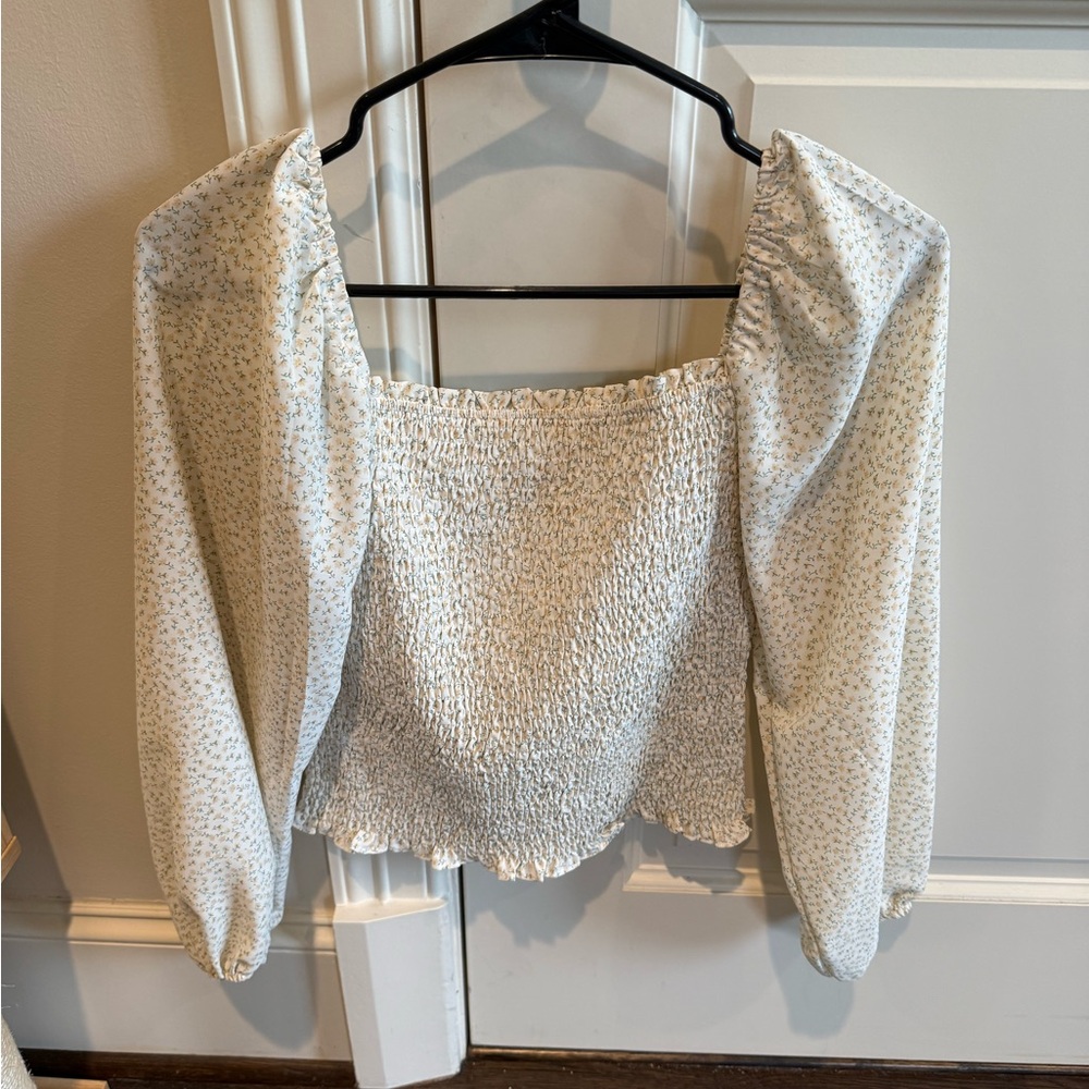 Floral White Smocked Women's Top